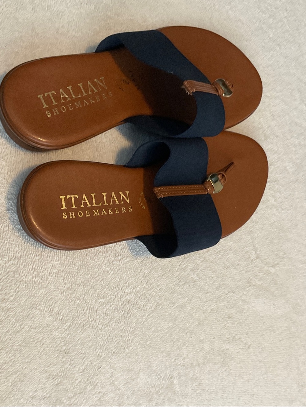 Italian Shoemakers Navy and Brown Leather Slide Sandals